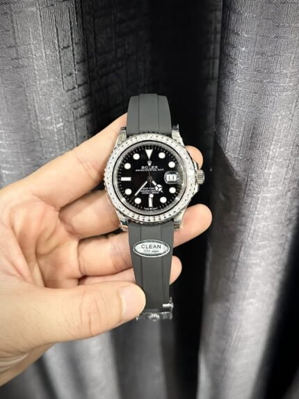 Rolex Yacht-Master 904L Steel Black Dial With Diamonds 40mm Oysterflex Super Clone
