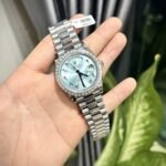 Rolex Day-Date 904L Steel Ice Blue Arabic Dial CZ Diamonds 40mm Super Clone