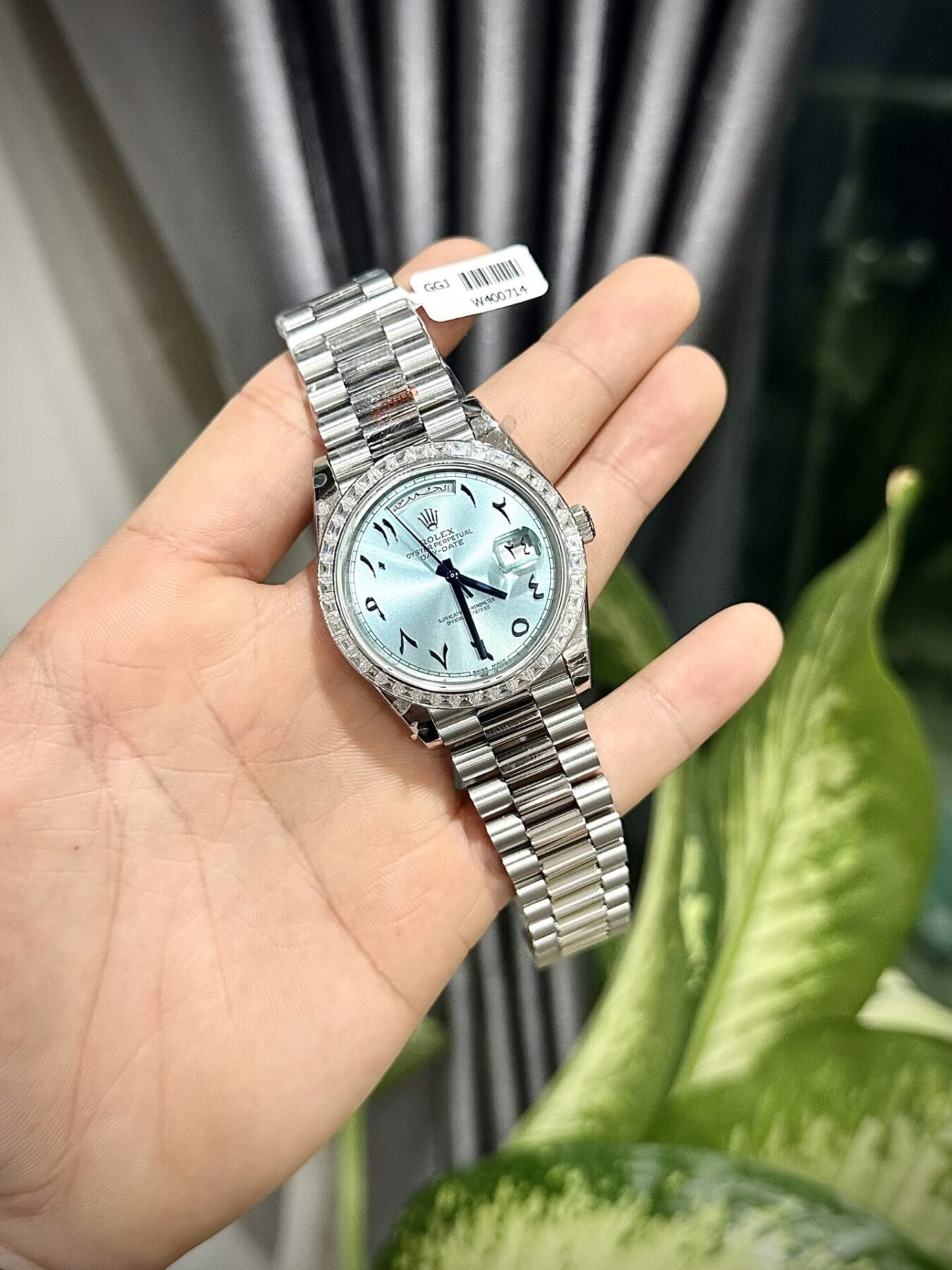 1750588250-108-1.jpg Rolex Day-Date 904L Steel Ice Blue Arabic Dial CZ Diamonds 40mm Super Clone - 图片 1