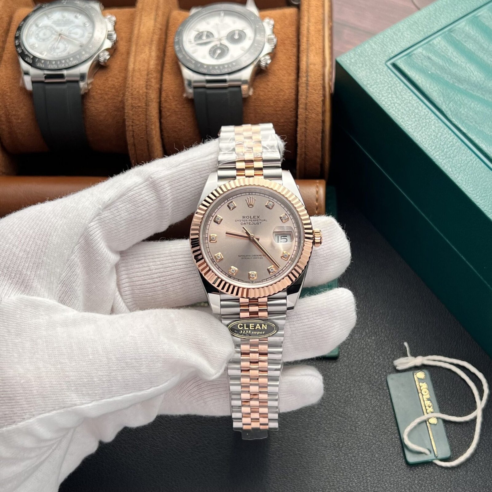 1750588349-146.jpg Rolex Datejust 126331 SS/RG Plated Pink Dial CZ Diamonds 41mm Jub Super Clone - 图片 1