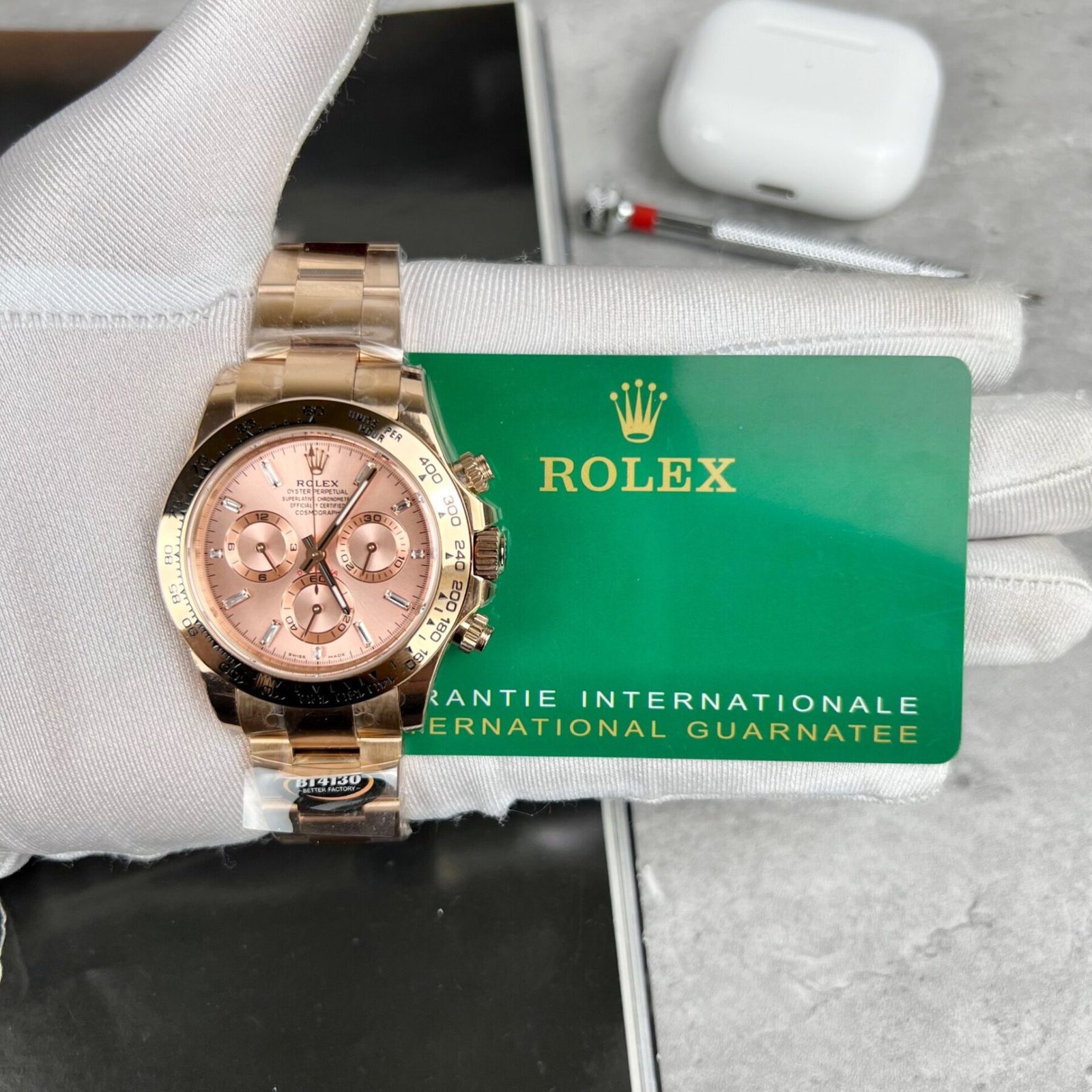 1750588520-210.jpg Rolex Daytona 116505 RG Plated Pink Dial CZ Diamonds 40mm Oyster Super Clone - 图片 1