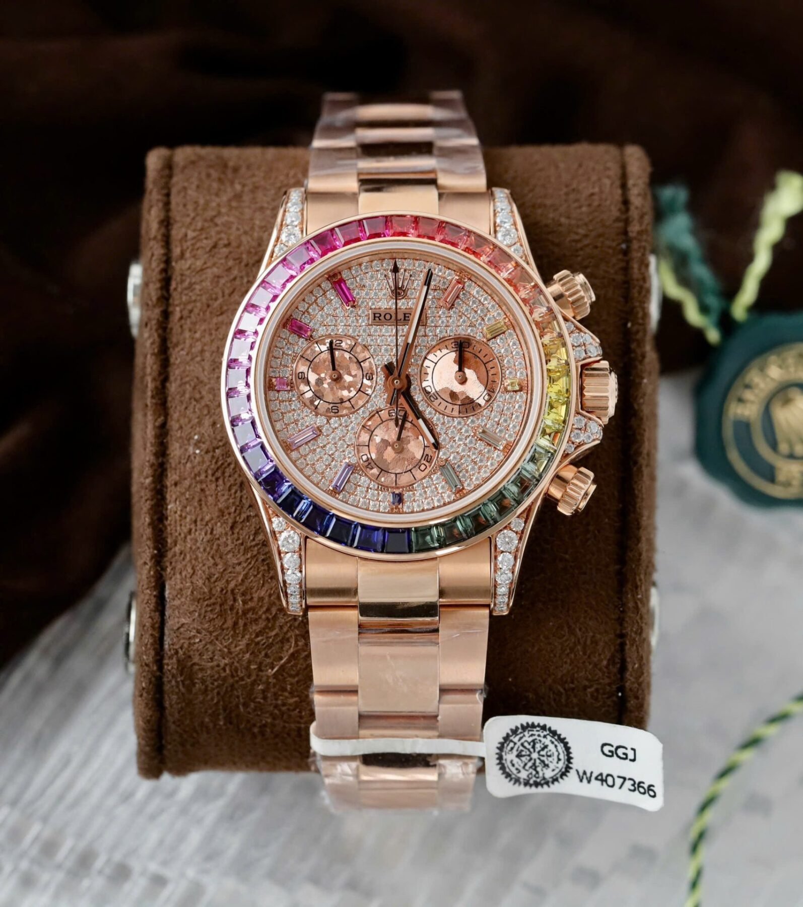 1750588648-257-1.jpg Rolex Daytona 116595 Rainbow RG Plated Diamond Dial 40mm Oyster Super Clone - 图片 1