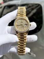 Rolex Day-Date YG Plated Diamond Dial Baguette Diamond 40mm Super Clone