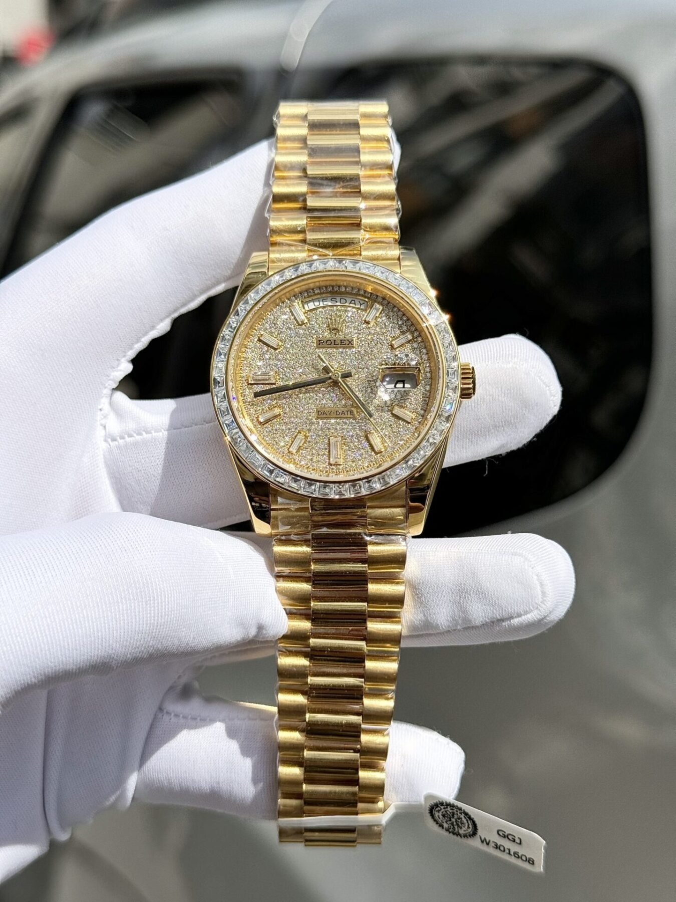 1750588961-383-1.jpg Rolex Day-Date YG Plated Diamond Dial Baguette Diamond 40mm Super Clone - 图片 1