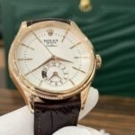 Rolex Cellini 50525 RG Plated White Dial 39mm Brown Leather AAA Replica - 图片 4