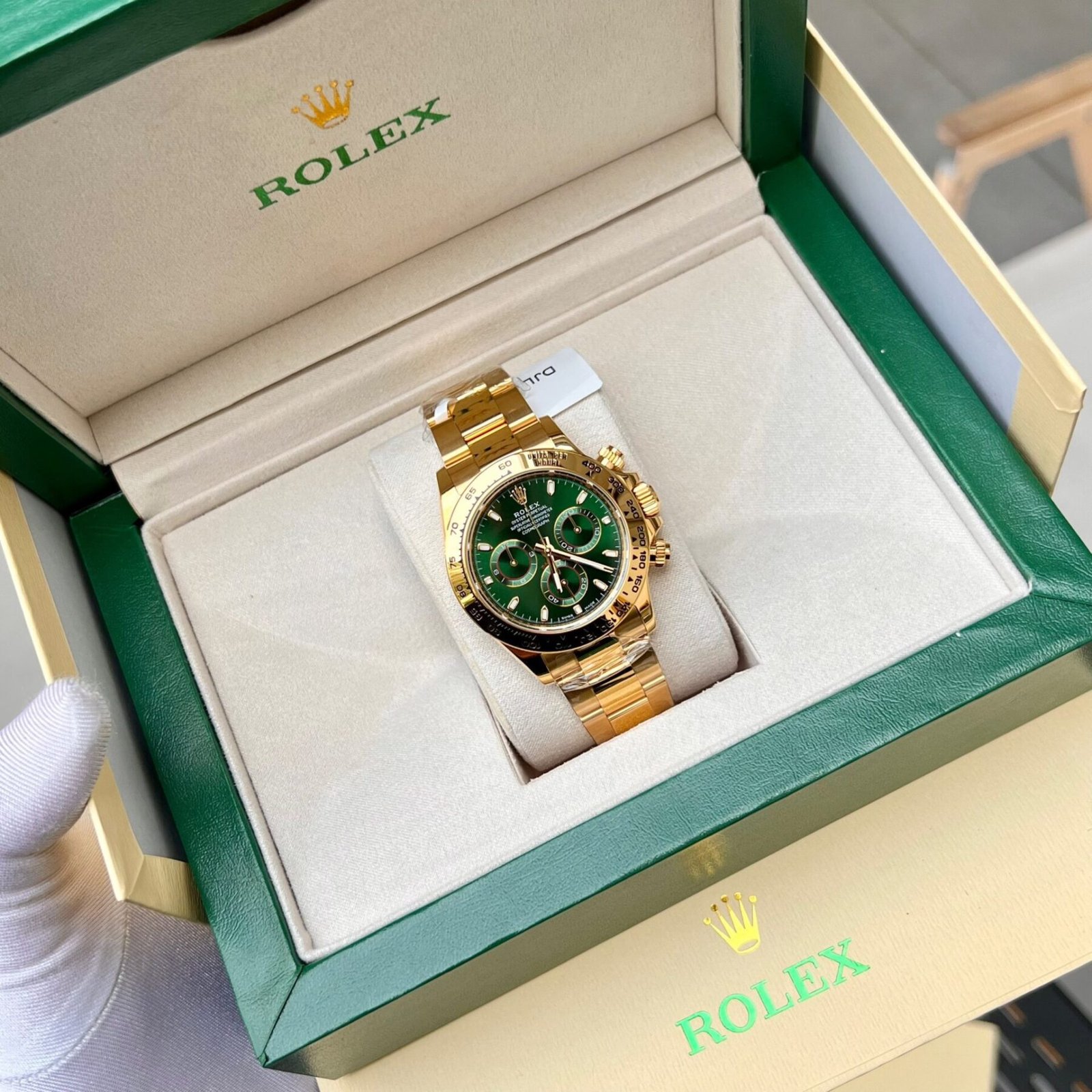 1750589000-399-1.jpg Rolex Daytona YG Plated Green Dial 40mm Oyster Super Clone - 图片 1