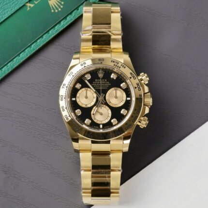 Rolex Daytona 116508 YG Plated Black Dial CZ Diamonds 40mm Oyster Super Clone