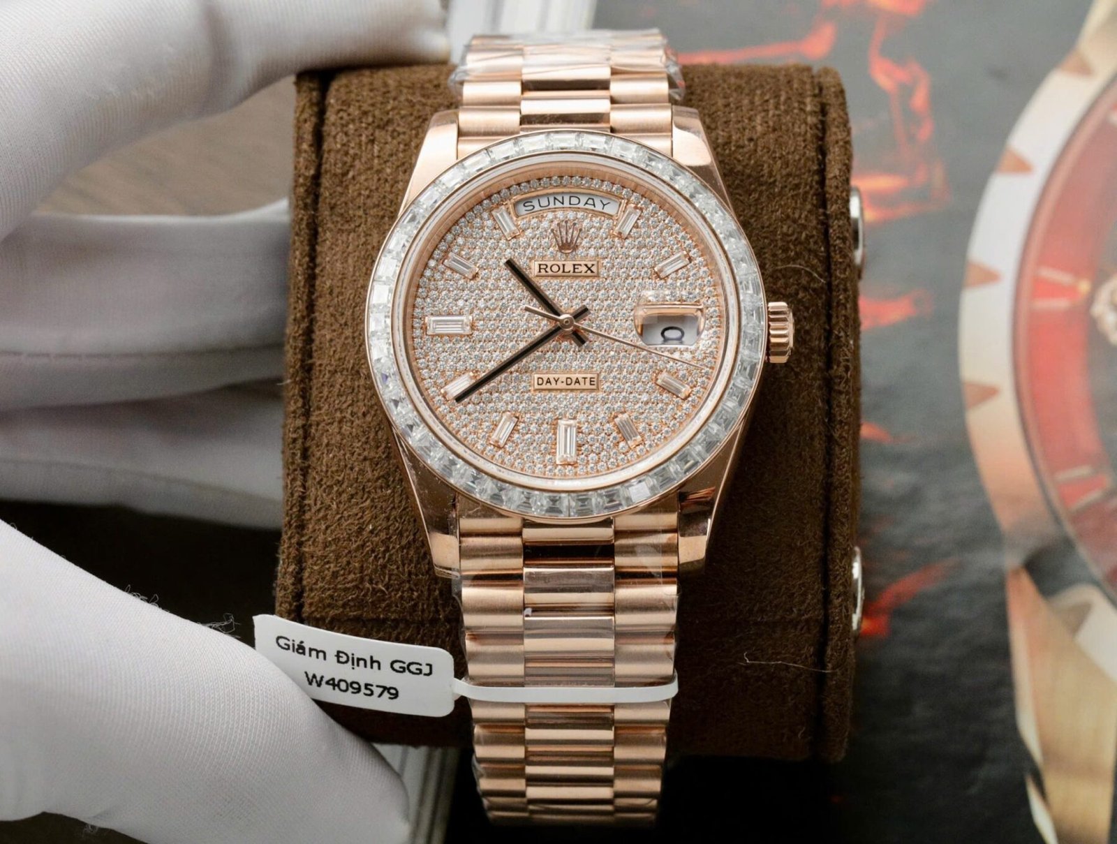 1750589162-464-2.jpg Rolex Day-Date RG Plated Diamond Dial Baguette Diamond 40mm Super Clone - 图片 1