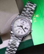 Rolex Day-Date 904L Steel Meteorite Dial Baguette Diamond 40mm Super Clone - 图片 4