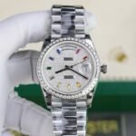 Rolex Day-Date 904L Steel Rainbow Pave Diamond Dial 40mm Super Clone - 图片 3