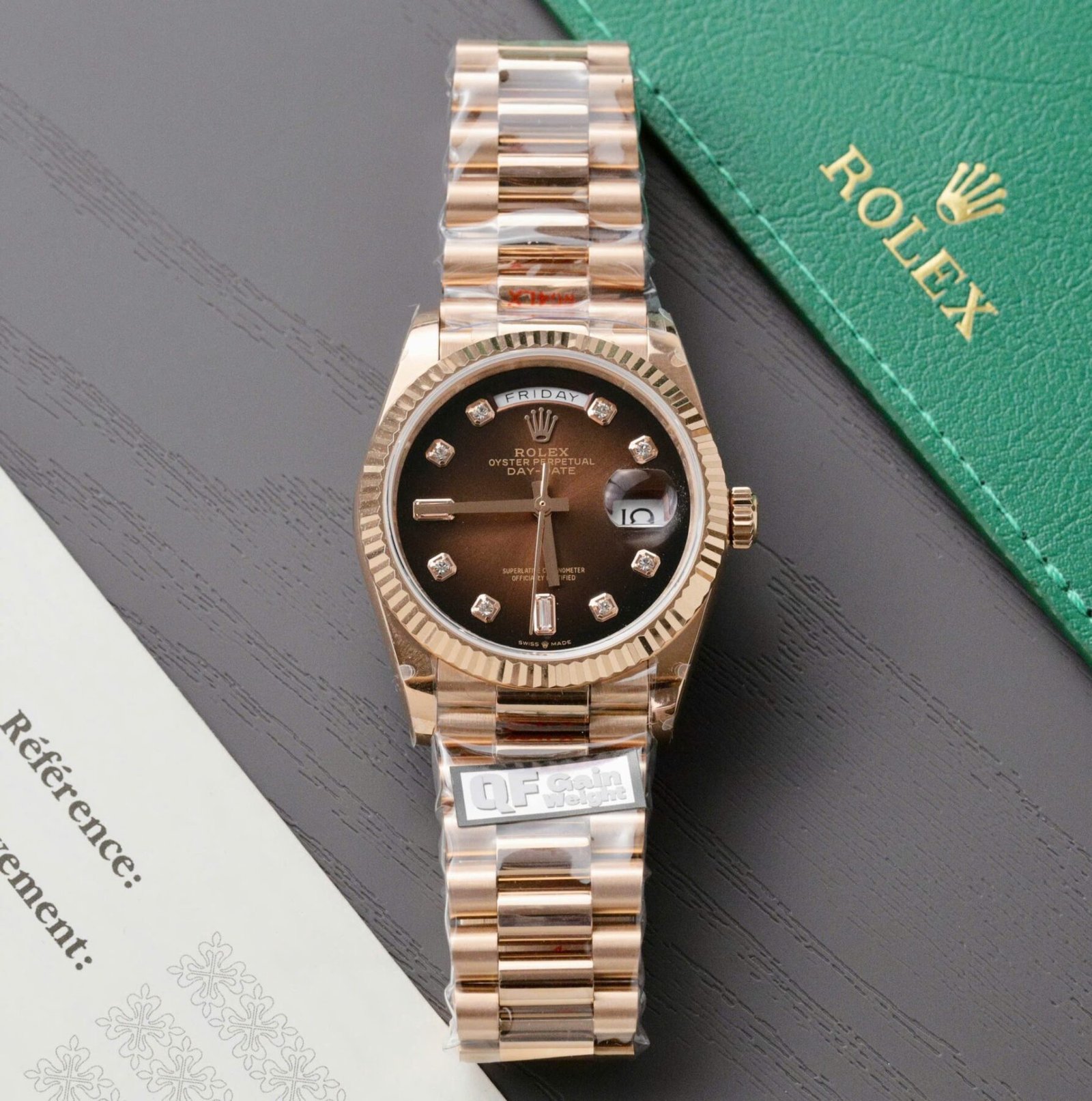 1750589658-630.jpg Rolex Day-Date RG Plated Chocolate Dial CZ Diamonds 36mm Super Clone - 图片 1