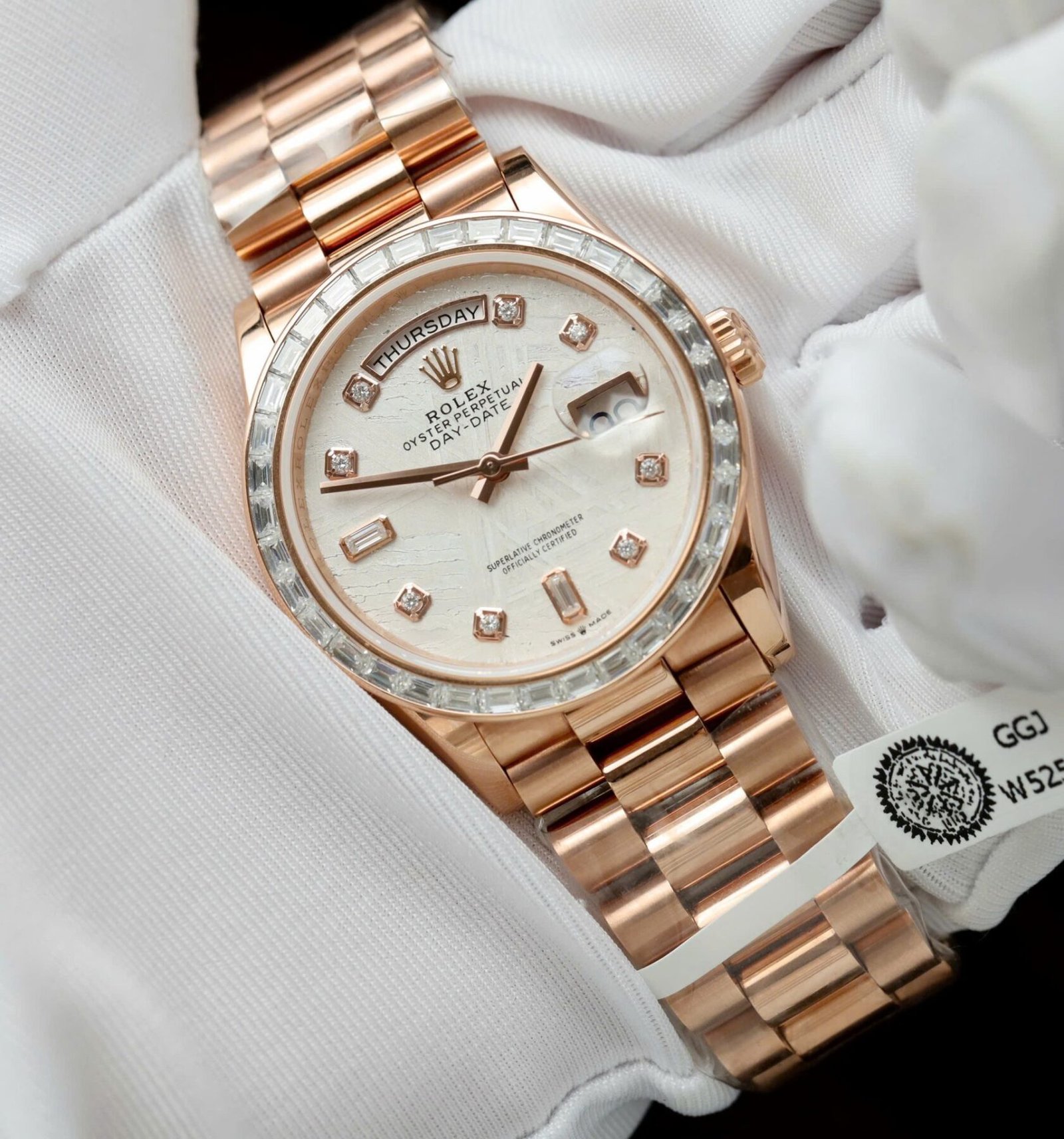 1750589694-645-1.jpg Rolex Day-Date RG Plated Meteorite Dial Baguette Diamond 36mm Super Clone - 图片 1